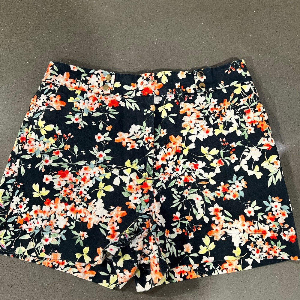 Zara Black Floral High Waist Shorts